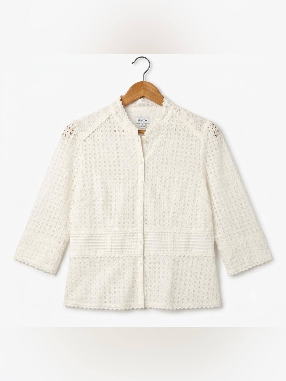 Nygard Women’s Blouse White Eyelet Mandarin Collar Size 12